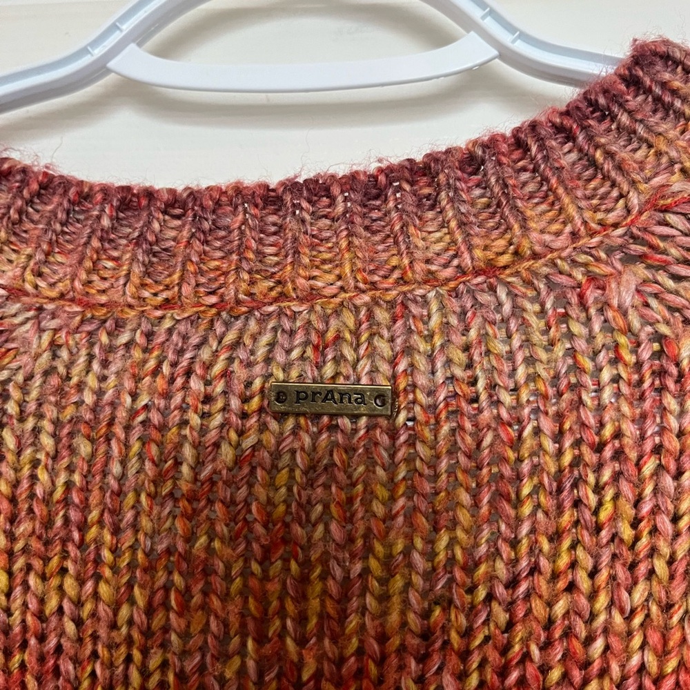 prAna Sweater Red Orange Stripe Leisel Side Slit Autumn Boyfriend S b3 - Picture 5 of 6